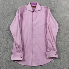 Steven Land French Cuff Dress Shirt Mens 15.5 34 / 35 Pink & White Preppy