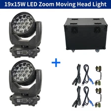 2PCS 19X15W Zoom Wash Beam Light with Flight Case RGBW Moving Head Stage Light