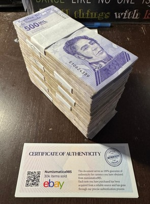 #ad x1000 Venezuela 500 Mil Bolivar Soberano 2020 CIRCULATED Bundle Brick W COA $188.99