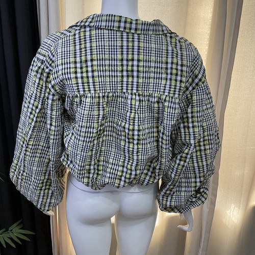 Topshop Women’s Crop Shirt Size 10 Checked Puff Sleeves - Picture 5 of 7