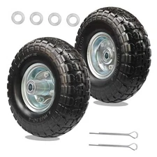 10" Solid Rubber Wheels & Rims - 4.10/3.50-4 Heavy Duty Flat-Free Tires, 5/8" 