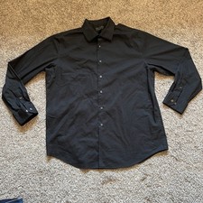 Alfani Dress Shirt Men  s XL 17-17.5 34-35 Black Slim Fit Button Up Long Sleeves