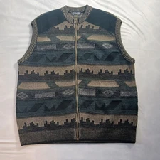 Vintage Tosani Made In Canada Zip Up Sweater Vest, Mens Sz M,  Geometric Pattern