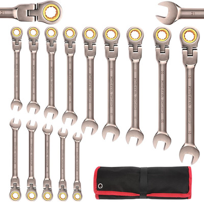 14PCS Flex-Head Ratcheting Wrench Set, Metric 8-21Mm Ratchet Combination Wrenche
