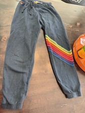 GRAY RAINBOW STRIPE AVIATOR NATION JOGGER SWEATPANTS XS