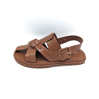 NEW Melissa Women LOCK Sandals Jelly Gel Chunky Shoes Brown Size 12 (44) Comfort