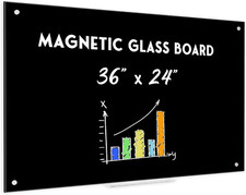 Magnetic Black Dry Erase Board 36"x24" with Marker Tray  3 Magnets