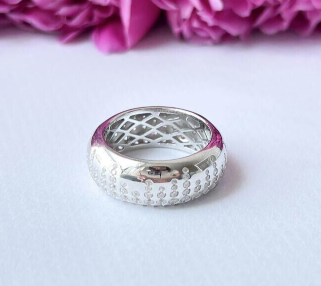 Men's 10K White Gold Wedding Band with 2.20 Ct Cubic Zirconia Gift Ring-image