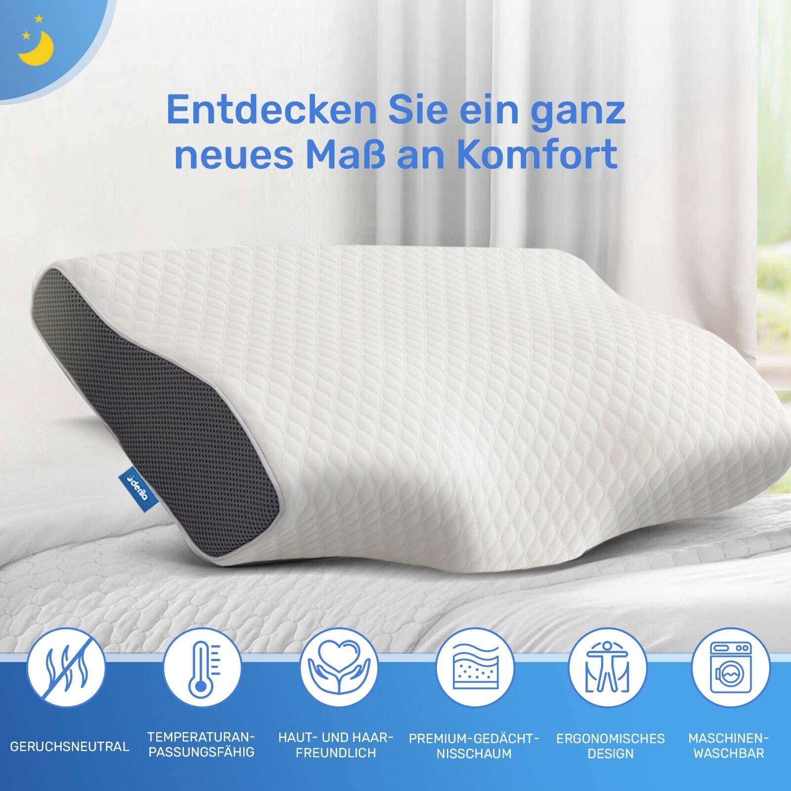 Derila Memory Foam Kopfkissen für Seiten, Rücken und Bauchschläfer