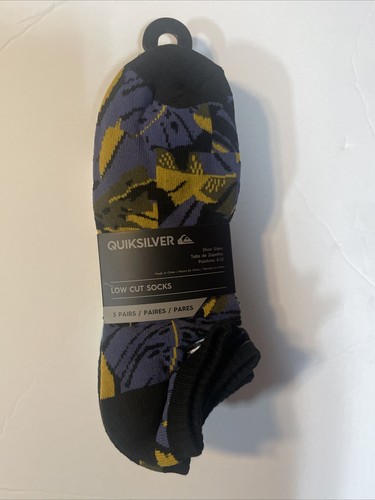 Quicksilver Low Cut Socks 5 Pair Men's 6-12 Black & Multicolor w Mixed Logo - Picture 7 of 13