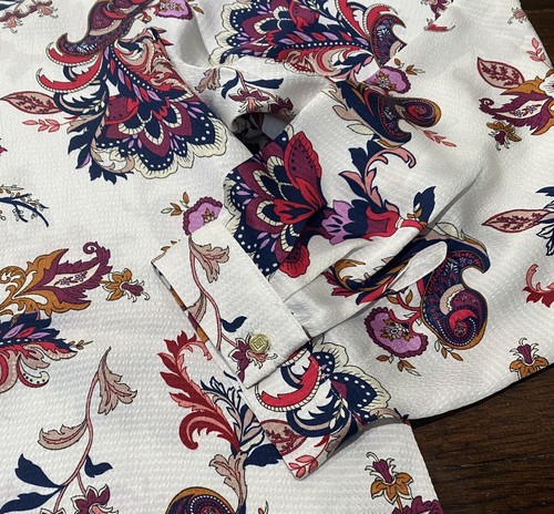 NWT Liz Claiborne CREMA Paisley 1 Eyelet Lace Tie Neck Blouse Size 3X Hi-Low Hem - Picture 7 of 9