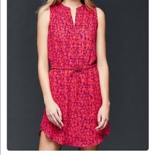 NEW GAP Womens Sleeveless Floral Drawstring Split Neck Dress Black White M NWT