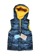 Appaman Kids Size 6  Hooded Puffer Reversible VEST  Black Camo/Gold NWT