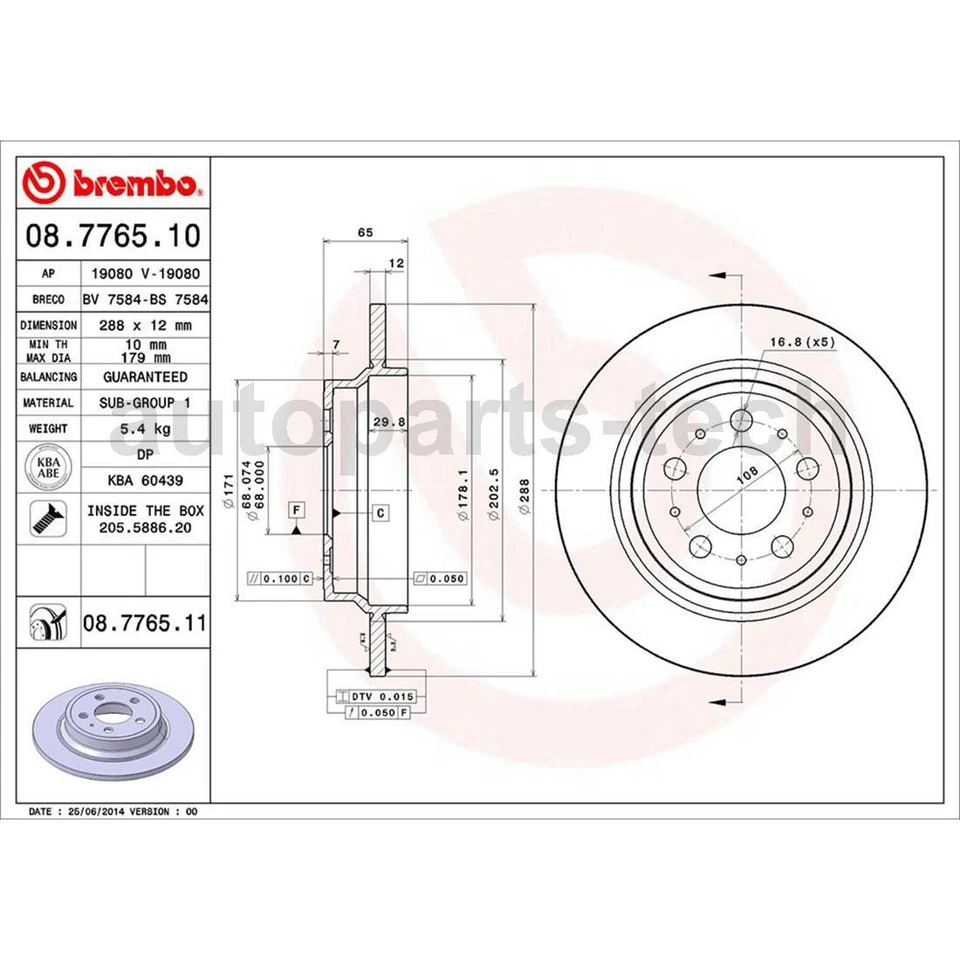 4x Rotor de Freio a Disco Traseiro Frontal Brembo Para Volvo V70 2001 2002 2003 2004 2005 - Imagem 2 de 4
