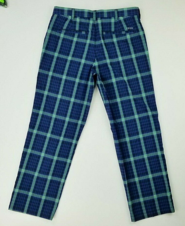 Izod Golf 32/30 Men's Blue Black Green White Plaid Back Pocket Logo  Pants/Slacks