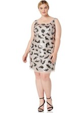 Adrianna Papell Women's Bead Mesh Dress, Almond Cream, 14