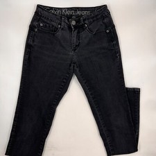Calvin Klein Womens Skinny Leg Jeans Size 2 Black Denim Cotton Dark Wash