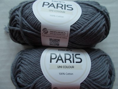 Drops Paris Uni Colour 100% cotton yarn, Dark Grey (#24), lot of 2 (82 yds ea)