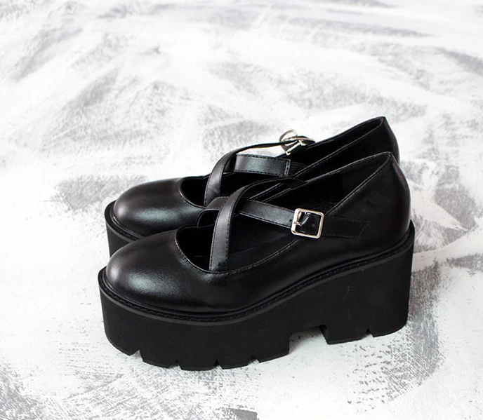 Ladies Round Toe Cute Pumps Shoe Platform Block Heel Japanese