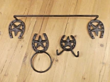 3 PIECE STAR HORSESHOE BATHROOM SET OF 3 RUSTIC WESTERN DECOR HOLDER HOOK TOWEL