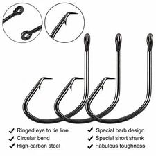 100 Pcs Circle Offset Fishing Hook Black High Carbon Steel Barb Octopus Fishhook
