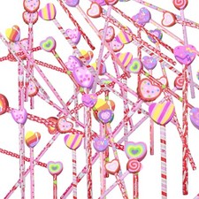 Valentine Pencils Wooden Novelty Print with Heart Shape Erasers 44 count 