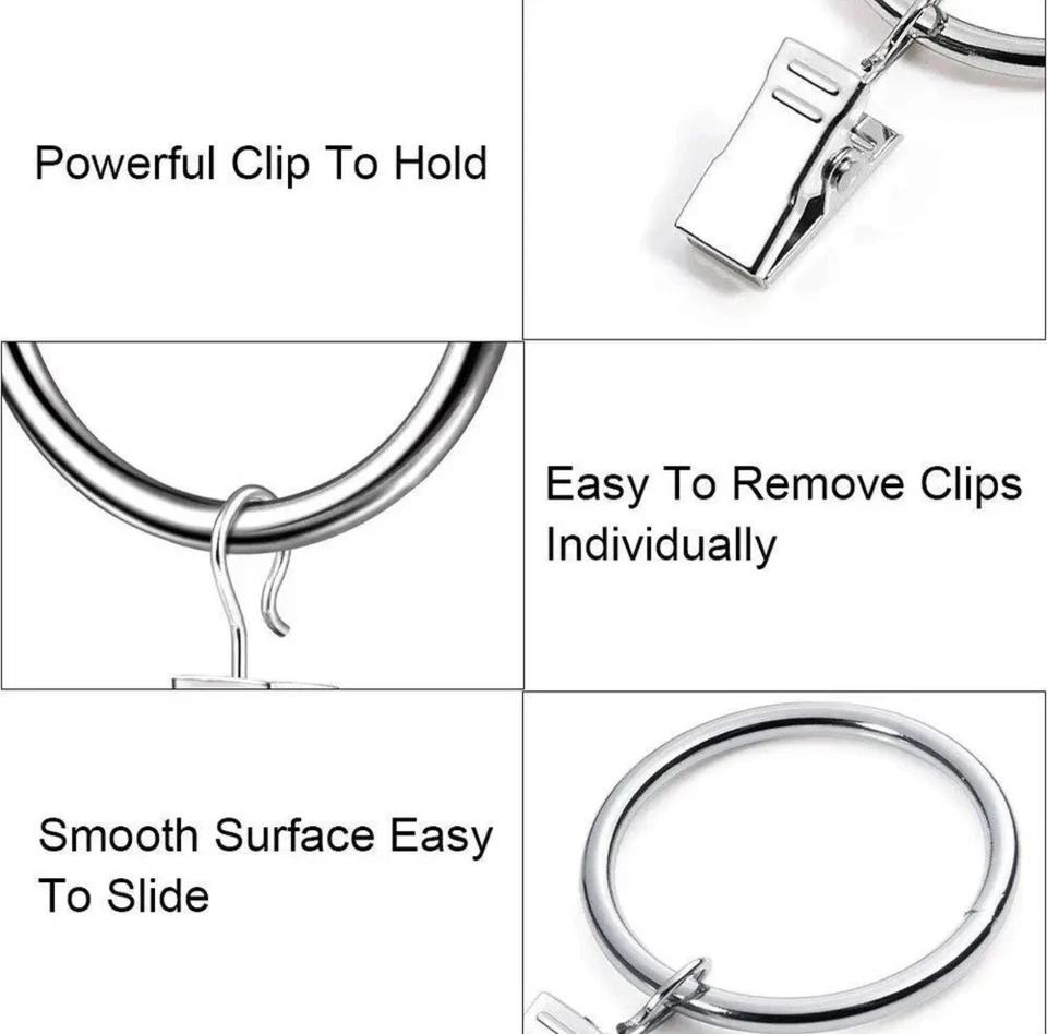 Metal Curtain Pole Rod Voile Net Rings Hooks With Clips Hanging 30 MM X 10 - Image 4 of 4