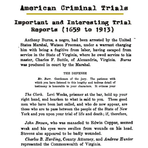 American Criminal Trials:  Trial Reports (1659 to 1913) USB Drive