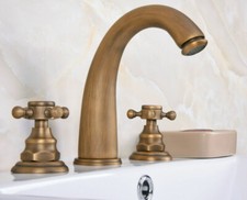 Antique Brass Widespread Bathroom Vanity Sink Faucet Dual Cross Handle Mixer Tap