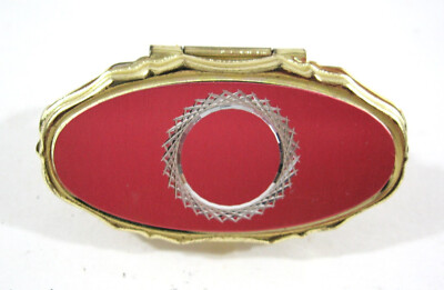 Vintage Diamond Cut Red Mon Image Flip Up Mirror Lipstick Holder Paris Presents