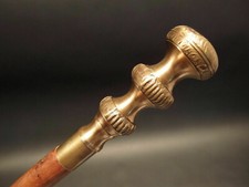 Vintage Antique Style Brass Wood Victorian Walking Stick Cane Spiral Carved 37"