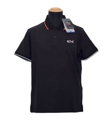 Paul Shark Yachting Reflex Shark Men Polo Shirt Short Sleeve Cotton Black  New!