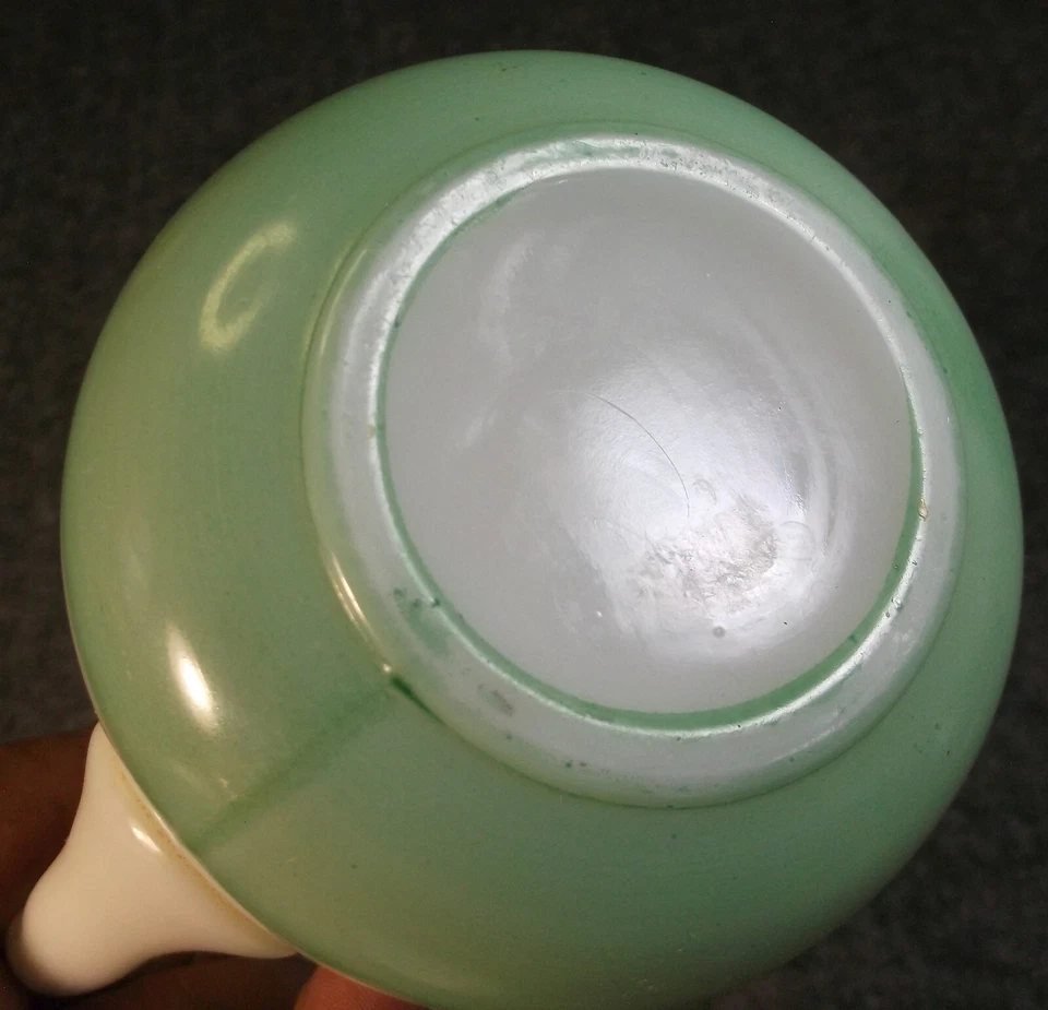 ANTIQUE MILK GLASS SYRUP PITCHER HAND PAINTED HINGED LID 7 1/4 INCHES TALL - Image 3 of 4