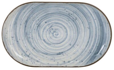 Nordic Swirl Relief Steingut OVAL 25x15cm Dessert Abendessen Tapas Teller Schale blau