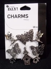 Cousin DIY silver tone CHARMS Butterflies & Birdhouses 10 pcs NEW
