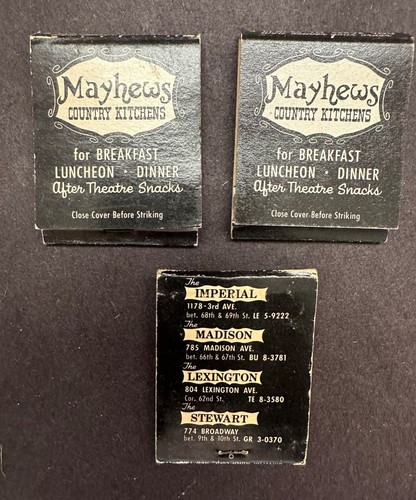 Vintage Mayhews Country Kitchens New York Matchbooks Lot of 3