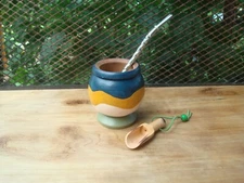  Mate Argentino - Wood Hand Painted + Straw + BONUS Spoon Yerba Mate - 