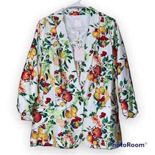 LC Lauren Conrad shawl collar blazer fruit pattern one button ruched 3/4 sleeve