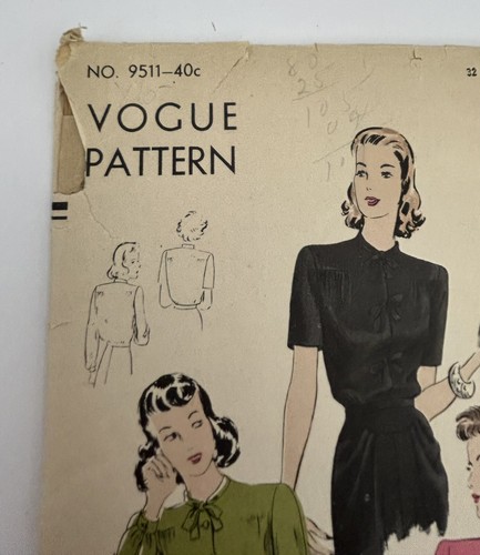 Camicetta anni 40 modello cucito Vogue 9511 Misses taglia 14 non stampata qualche taglio marcato - Foto 3 di 14