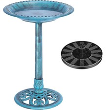 28" Outdoor Garden Bird Bath Basin w/ Solar Pump Fountain Stand Polyresin Decor