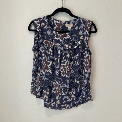 Loft Floral Flutter Sleeve Blouse Womens SP Cornflower Blue Purple Ruffle