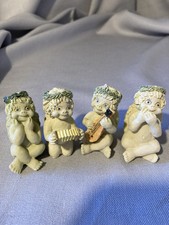 LOT 4 Vtg Resin CHERUB ANGEL FIGURES - 2 PLAYING INSTRUMENTS  2 Enjoying Music