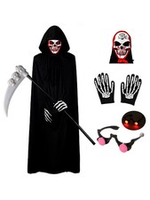 Halloween Grim Reaper Costume with Glowing Red Eyes Mask  Gloves New