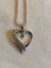 Sterling Silver "925" Small Heart Necklace with Rhinestone 10in.