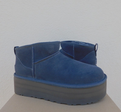 UGG EVE BLUE SUEDE CLASSIC ULTRA MINI 2'' PLATFORM ANKLE BOOTS, US 7/ EUR 38 ~NEW