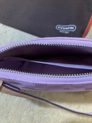 COACH Signature Demi Mini Pouch Shoulder Bag Canvas Leather Pink