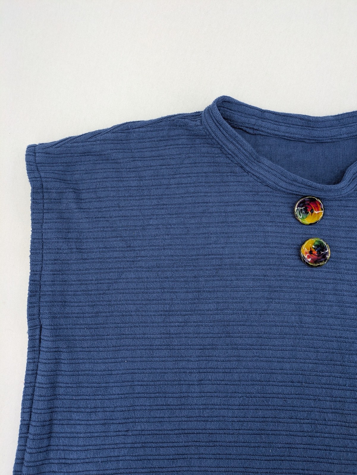 Damen Top Pullunder Tunika Blau Ärmellos Gerippt Oversize Bunte Knöpfe image 2