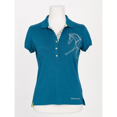 Horseware Ireland Polo Shirt Womens XL Teal Blue Embroidered Horse Equestrian