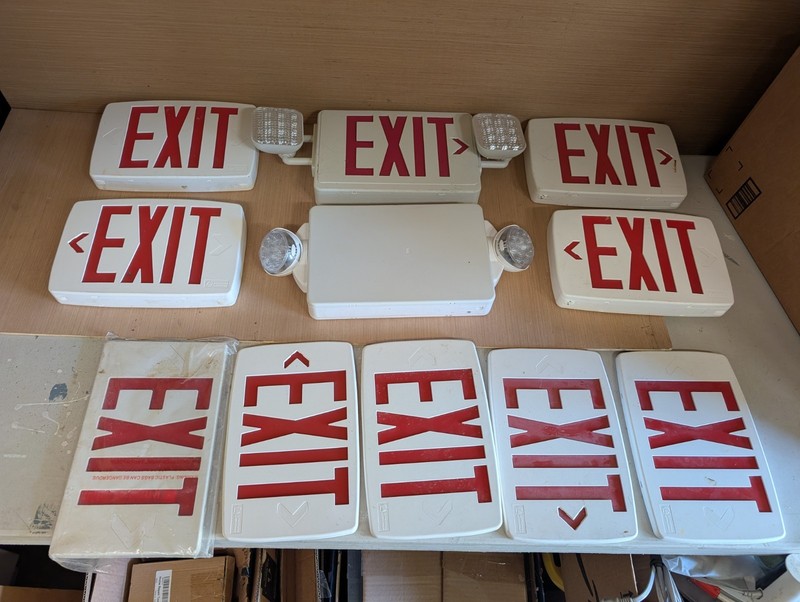 Lot of 11 Commercial Emergency LED Exit Signs, Lights & Face Panels Lithonia Ltg