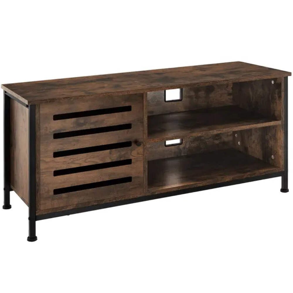 Meuble TV industriel en bois de manguier et acier noir 140cm avec rangements